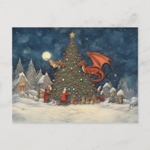 Postal Festiva Navidades encantados Eve Santa y los dragones