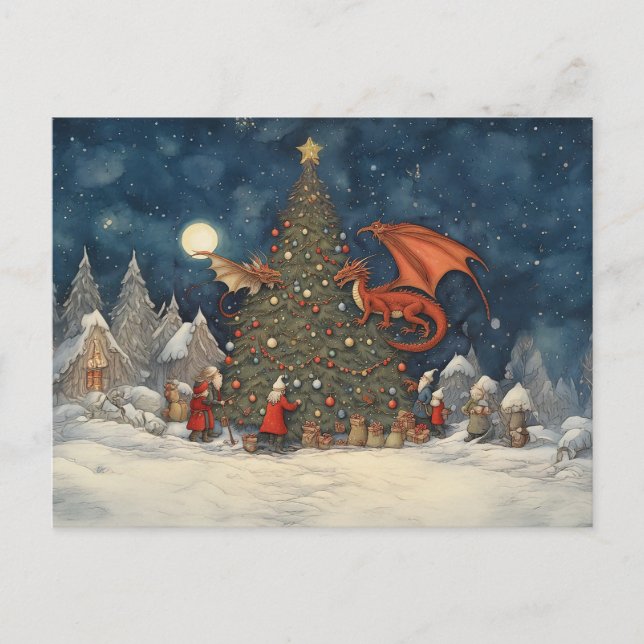 Postal Festiva Navidades encantados Eve Santa y los dragones (Anverso)