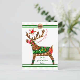 Postal Festiva Navidades escandinavos saludando con texto persona