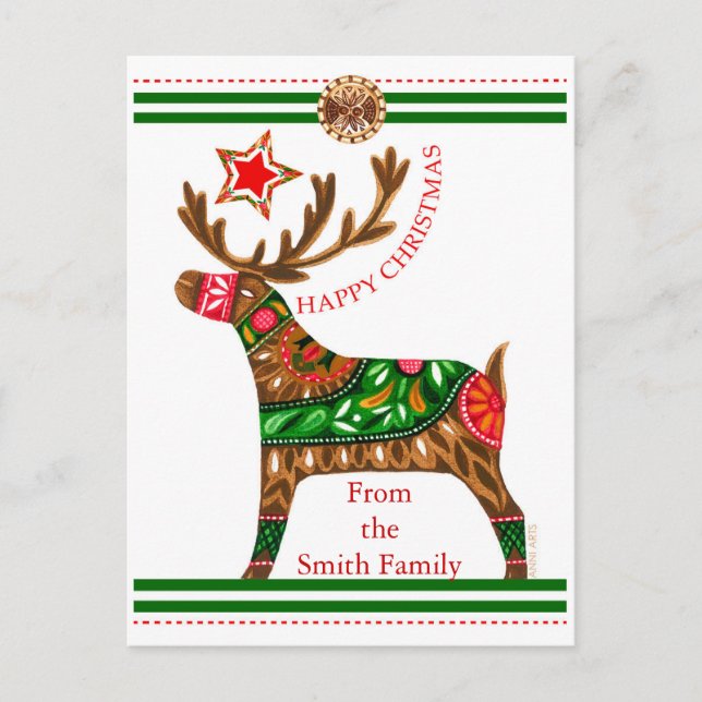 Postal Festiva Navidades escandinavos saludando con texto persona (Anverso)