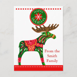 Postal Festiva Navidades escandinavos saludando con texto persona