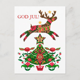 Postal Festiva Navidades escandinavos saludando con texto persona
