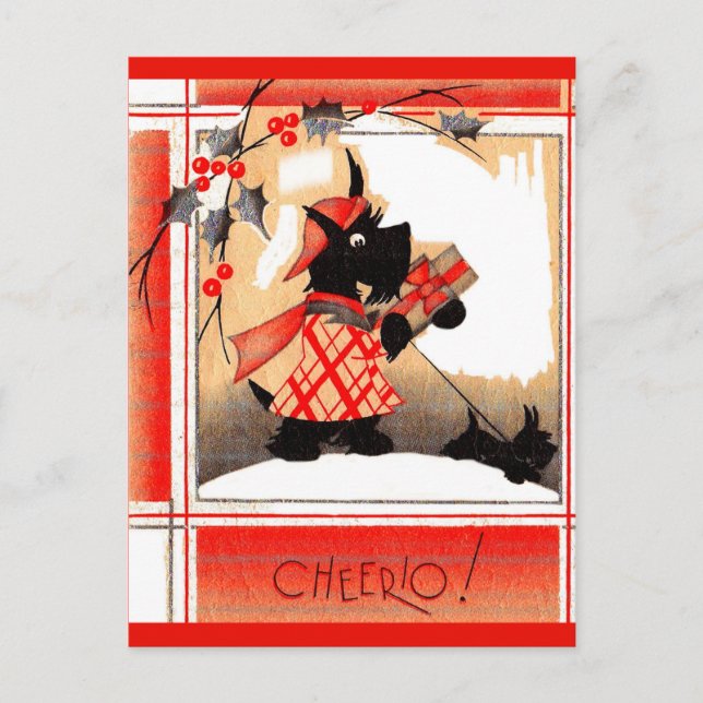 Postal Festiva navidades escoceses de los años 1930 dice ‘Cheerio (Anverso)