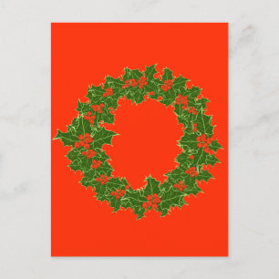 Postal Festiva Navidades escriben bayas rojas y hojas verdes