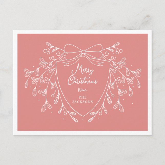 Postal Festiva Navidades escudo con mistletocolor rosa y blanco (Anverso)