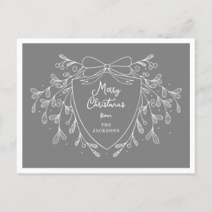 Postal Festiva Navidades escudo con mistletoe Gris y blanco