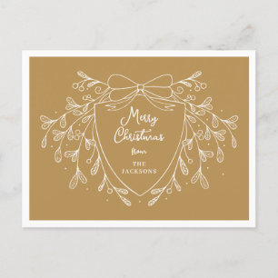 Postal Festiva Navidades escudo con mistletoe Oro y blanco