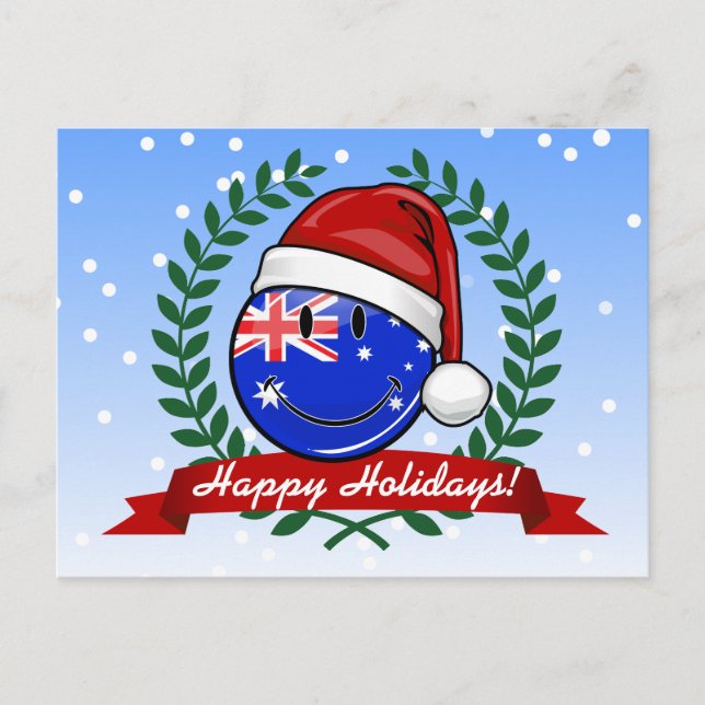 Postal Festiva Navidades estilo Auzzie Bandera sonriente australi (Anverso)