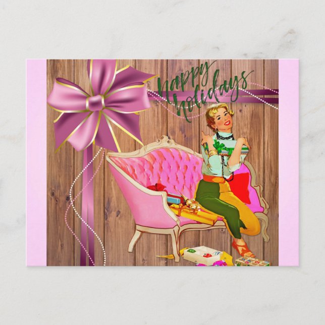 Postal Festiva Navidades Estilo Retro Felices Fiestas! (Anverso)