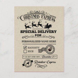 Postal Festiva Navidades Express Special Delivery NAUGHTY List