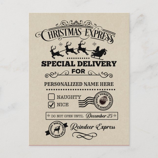 Postal Festiva Navidades Express Special Delivery Nice List (Anverso)