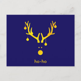Postal Festiva Navidades extractos de oro divertidos renos en azu