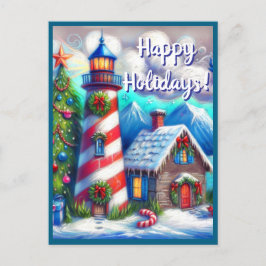 Postal Festiva Navidades faro montaña costera náutica