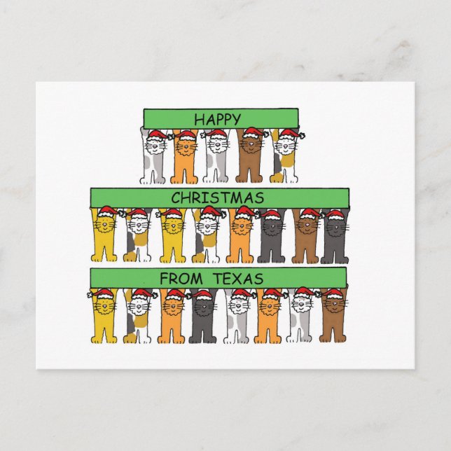 Postal Festiva Navidades felices de gatos Personalizados de Texas (Anverso)