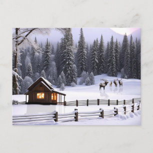 Postal Festiva Navidades Felices Fiestas en Cabina de Nieve