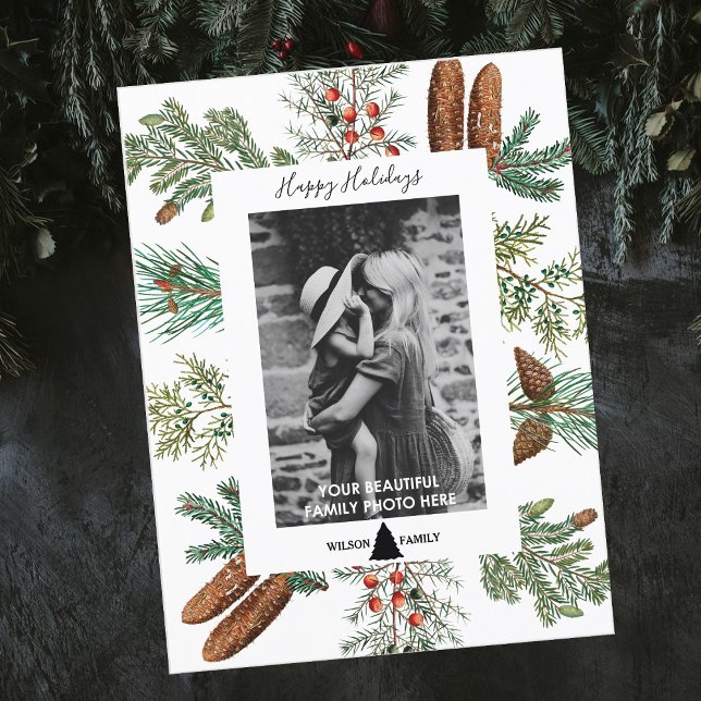 Postal Festiva Navidades Felices Fiestas Fotografía Familiar Pine (Subido por el creador)