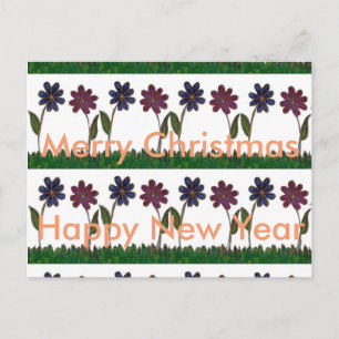 Postal Festiva Navidades felices y una maravillosa flora de Año N