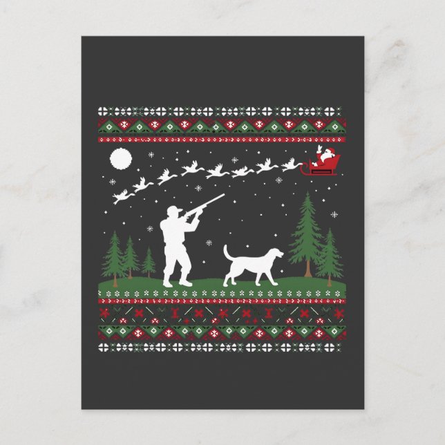 Postal Festiva Navidades feos Estación Santa de Caza de Suéter (Anverso)