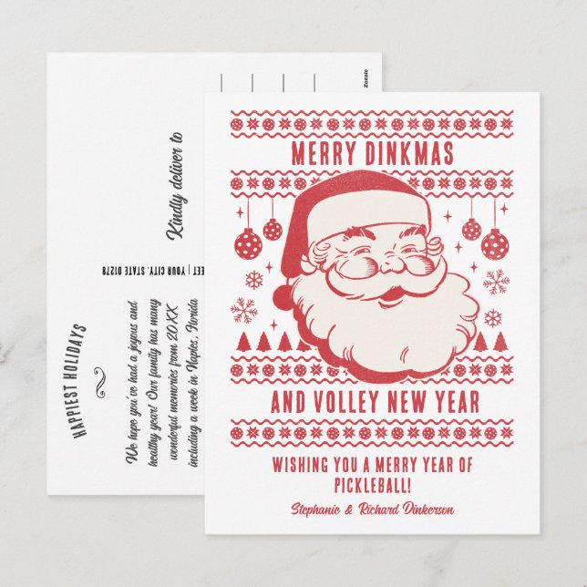 Postal Festiva Navidades feos Personalizado suéter Pickleball (Anverso / Reverso)