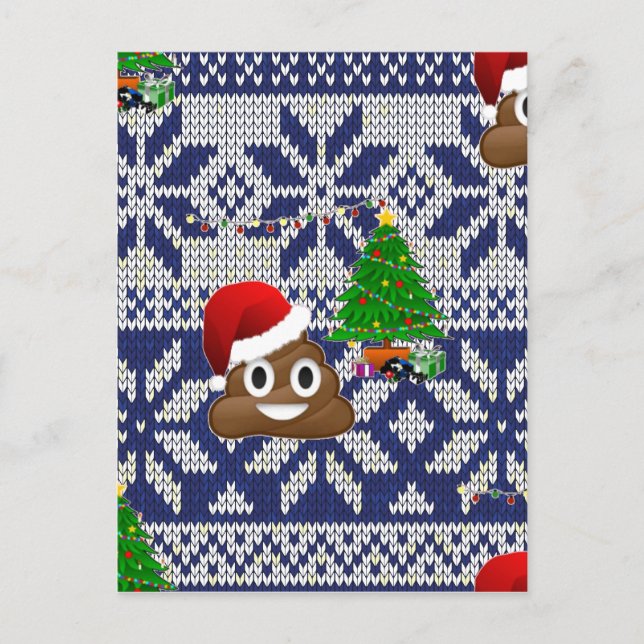 Postal Festiva navidades feos suéter poop emoji (Anverso)