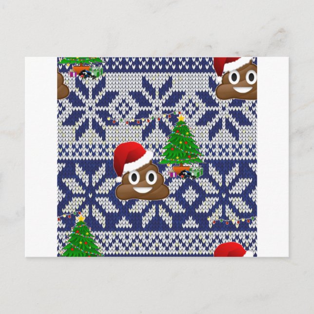 Postal Festiva navidades feos suéter poop emoji (Anverso)