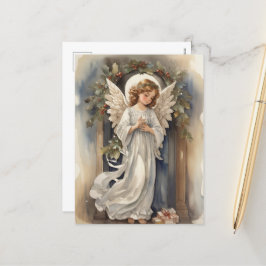 Postal Festiva Navidades festivos acuarela Angels vacaciones