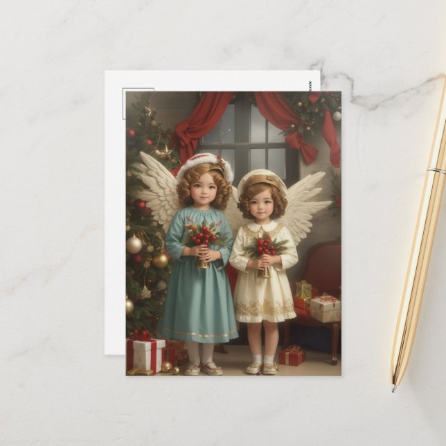 Postal Festiva Navidades festivos acuarela Angels vacaciones (Anverso/Reverso In Situ)
