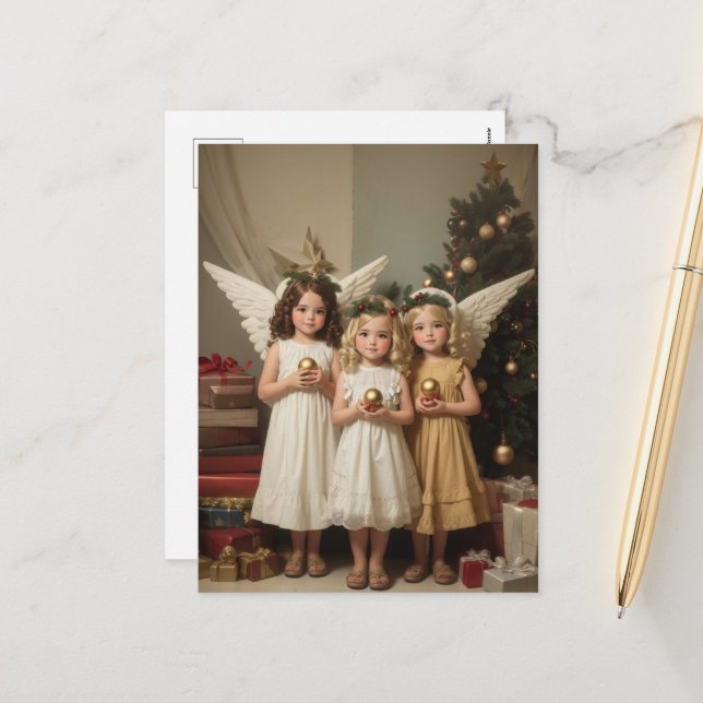 Postal Festiva Navidades festivos acuarela Angels vacaciones (Anverso/Reverso In Situ)