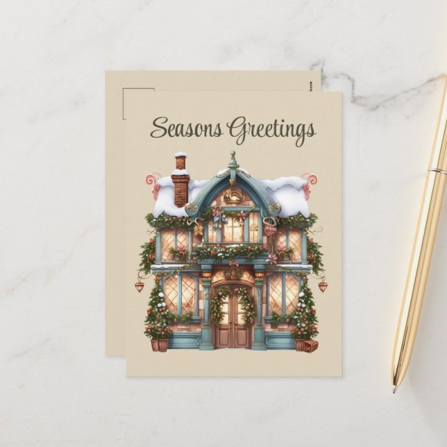 Postal Festiva Navidades festivos acuarela tienda agregar texto V (Anverso/Reverso In Situ)