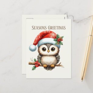 Postal Festiva Navidades festivos añaden búho de mensajes