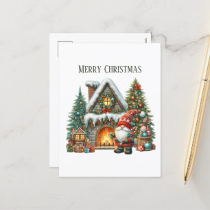 Postal Festiva Navidades festivos añaden gnomo de mensaje