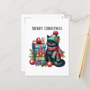Postal Festiva Navidades festivos añaden mensaje al gato