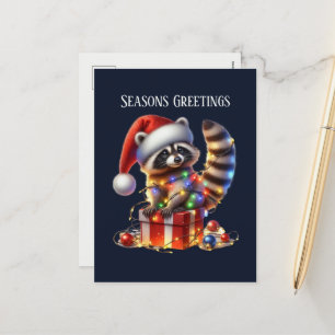 Postal Festiva Navidades festivos añaden raccoon de mensajes