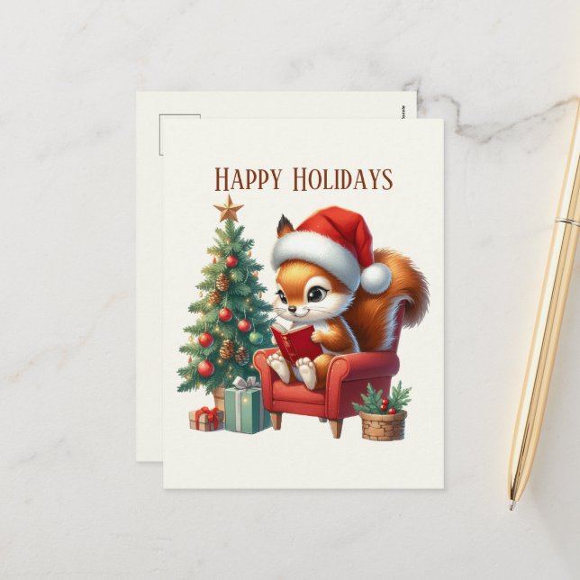Postal Festiva navidades festivos ardilla añadir mensaje (Anverso/Reverso In Situ)