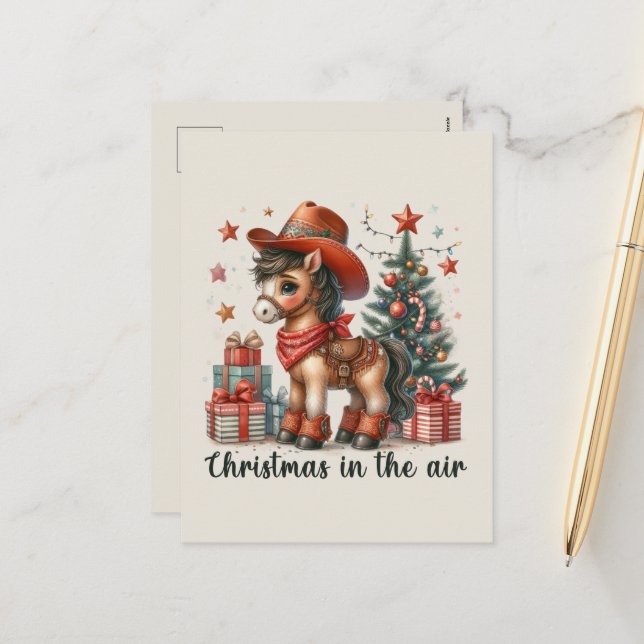 Postal Festiva Navidades festivos caballo occidental añaden mensa (Anverso/Reverso In Situ)