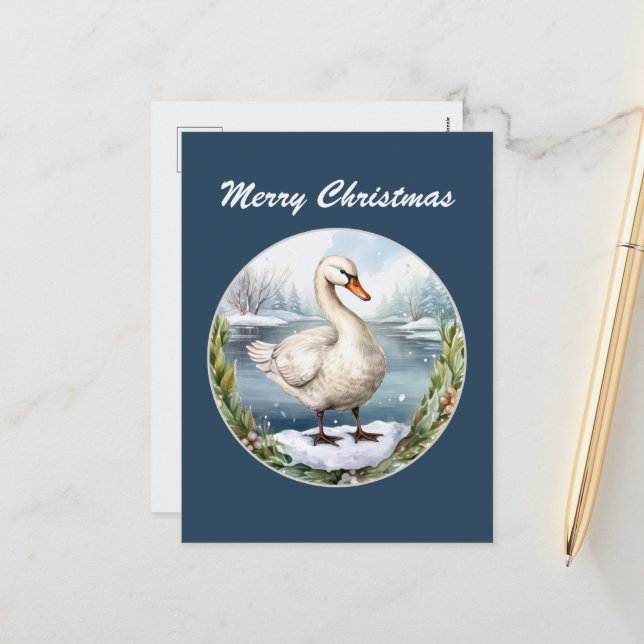 Postal Festiva Navidades festivos Cisne acuático de vacaciones (Anverso/Reverso In Situ)