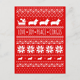 Postal Festiva Navidades festivos de Love Joy Peace Corgis
