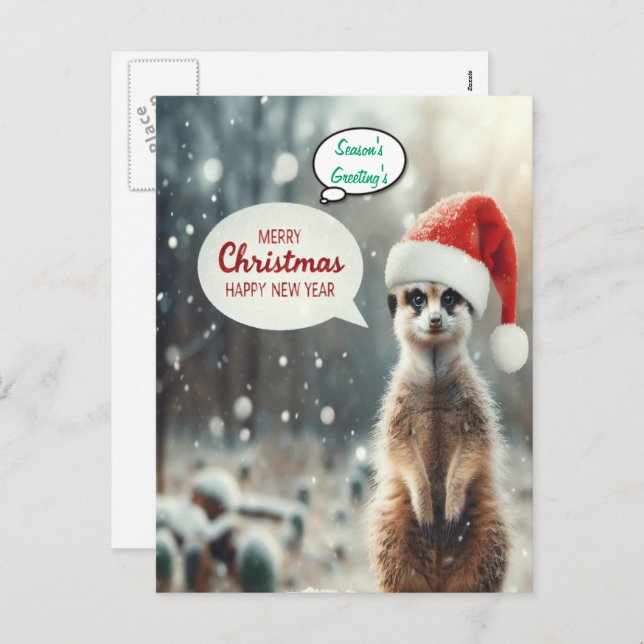 Postal Festiva Navidades festivos de Meerkat Santa (Anverso / Reverso)