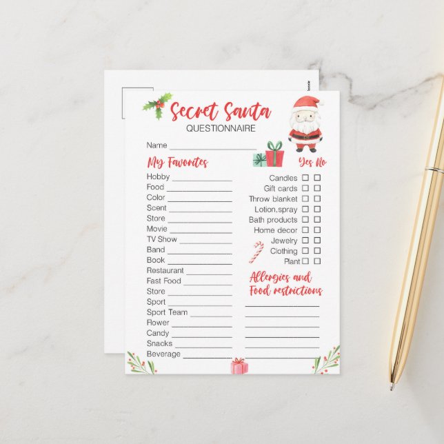 Postal Festiva Navidades festivos en el juego secreto de Santa Cl (Anverso/Reverso In Situ)