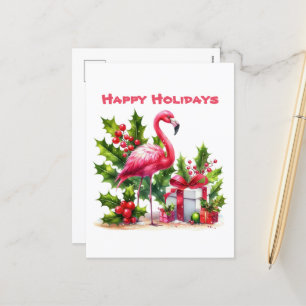Postal Festiva Navidades festivos flamingo rosa agregar mensaje