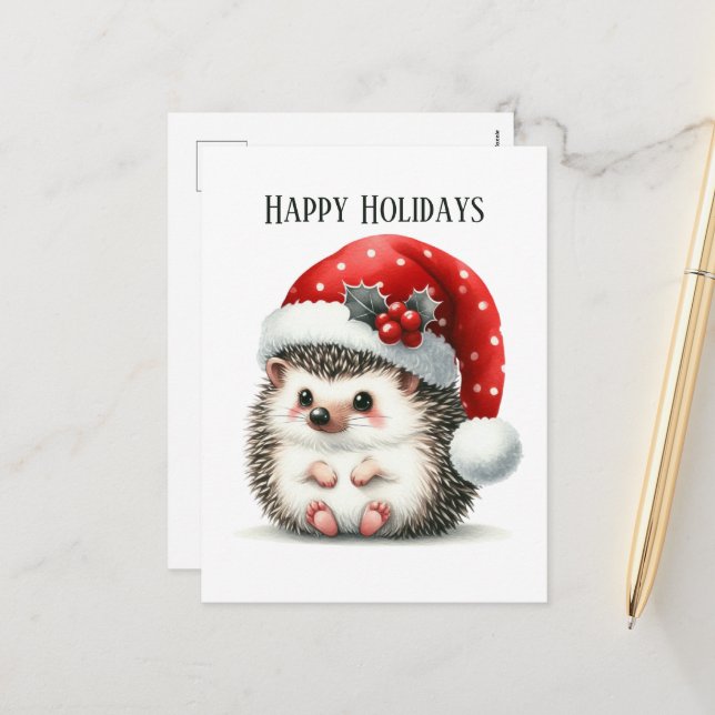 Postal Festiva Navidades festivos hedgehog agregar mensaje (Anverso/Reverso In Situ)