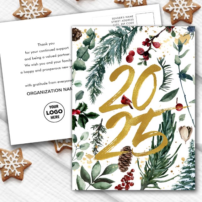 Postal Festiva Navidades festivos Pine Bough Business Gold 2025 (Subido por el creador)