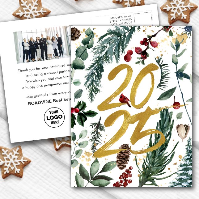 Postal Festiva Navidades festivos Pine Bough Business Gold 2025 (Subido por el creador)