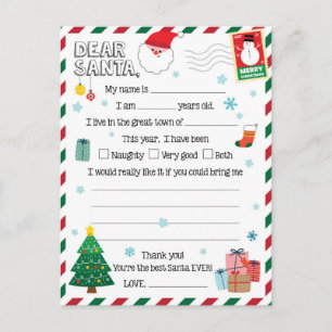 Postal Festiva Navidades festivos, querida Santa Carta