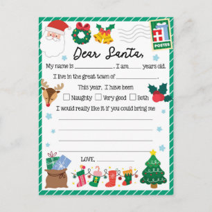 Postal Festiva Navidades festivos, querida Santa Carta