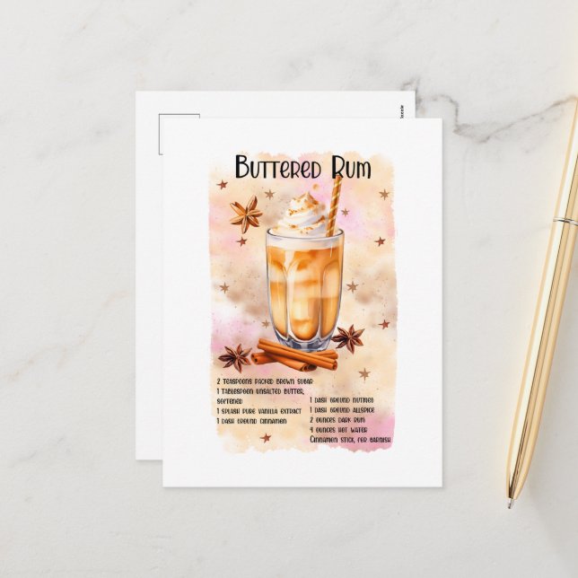 Postal Festiva Navidades festivos Receta de ron con mantequilla (Anverso/Reverso In Situ)