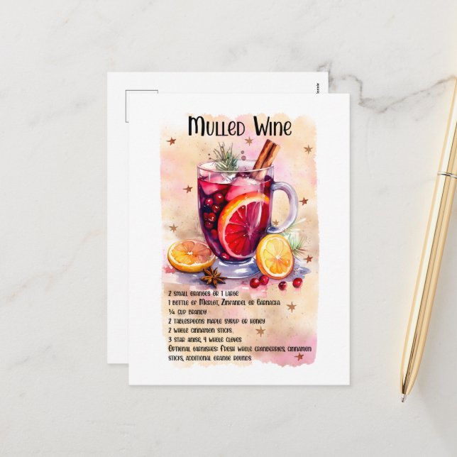 Postal Festiva Navidades festivos Receta de vino tinto (Anverso/Reverso In Situ)