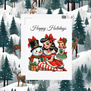 Postal Festiva Navidades festivos señora vintage agrega mensaje