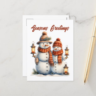 Postal Festiva Navidades festivos snowman añaden texto Holiday