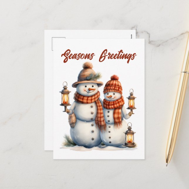 Postal Festiva Navidades festivos snowman añaden texto Holiday (Anverso/Reverso In Situ)